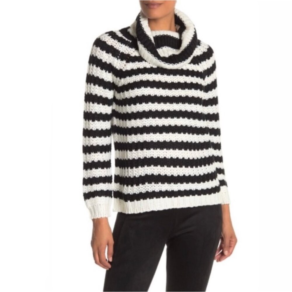 NWT Catherine Malandrino Novelty Stitch Stripe Cowlneck Sweater Size M